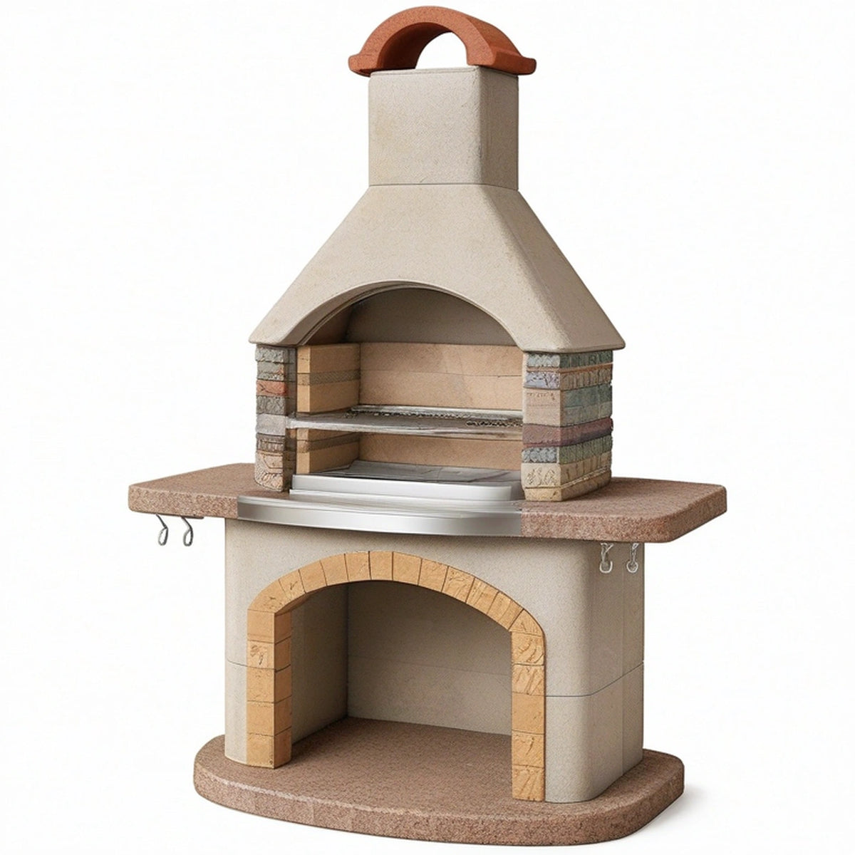 Barbecue de jardin 120 x 70 x 210 cm en pierre beige avec grille style rustique