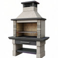 Barbecue extérieur 120 x 70 x 220 cm en pierre grise avec grille acier style rustique