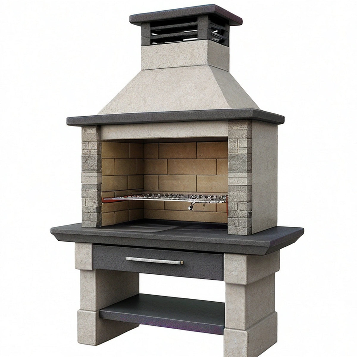 Barbecue extérieur 120 x 70 x 220 cm en pierre grise avec grille acier style rustique