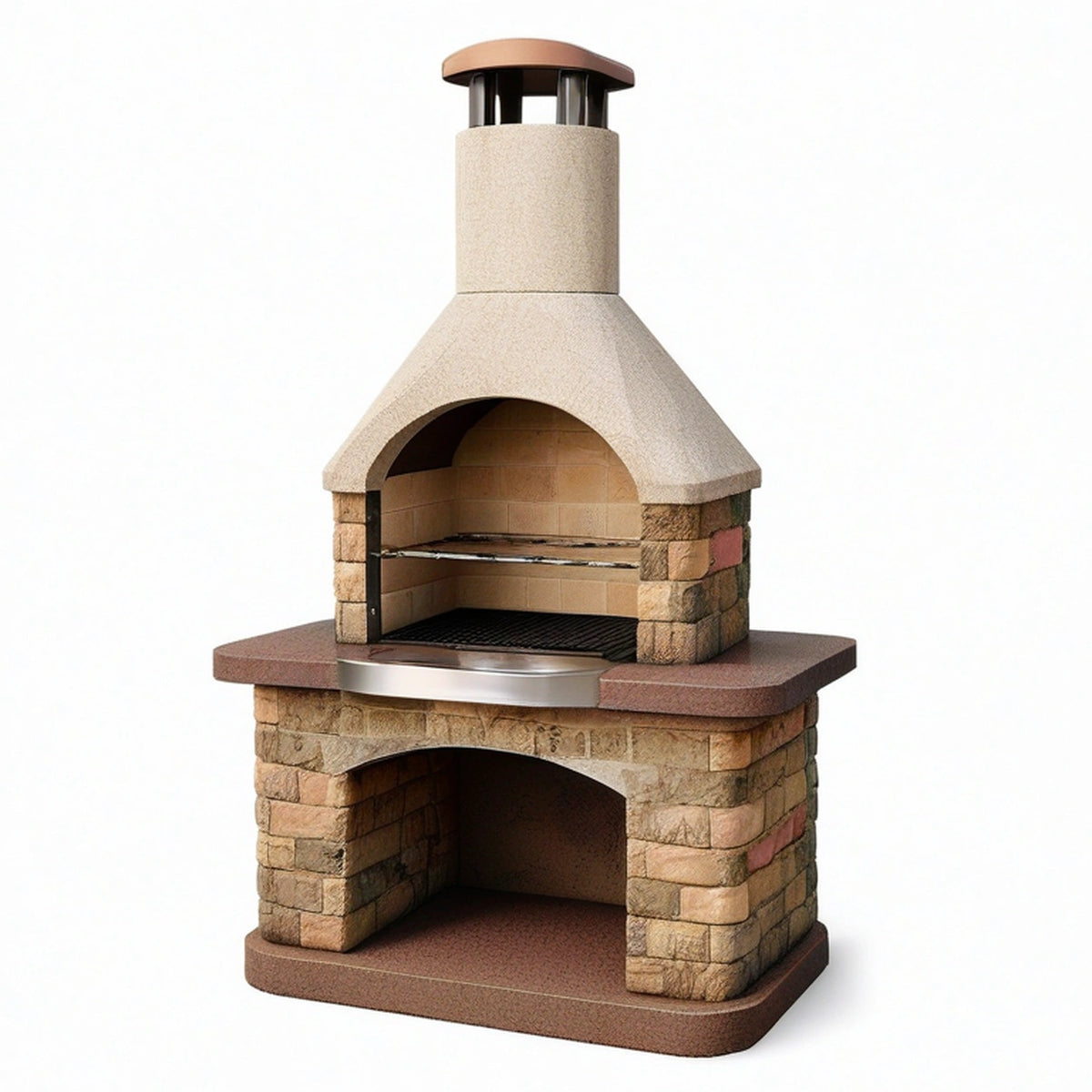 Barbecue de jardin 120 x 75 x 220 cm en pierre beige avec grille en acier style rustique