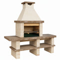 Barbecue de jardin 150 x 70 x 210 cm en pierre beige et marron avec gril style traditionnel