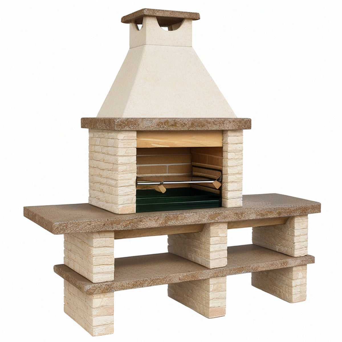 Barbecue de jardin 150 x 70 x 210 cm en pierre beige et marron avec gril style traditionnel