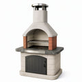 Barbecue de jardin 120 x 75 x 210 cm en pierre beige et acier inoxydable avec grilles style traditionnel
