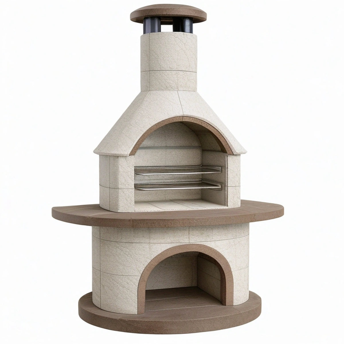 Four barbecue extérieur en pierre beige 120 cm à cheminée avec grilles
