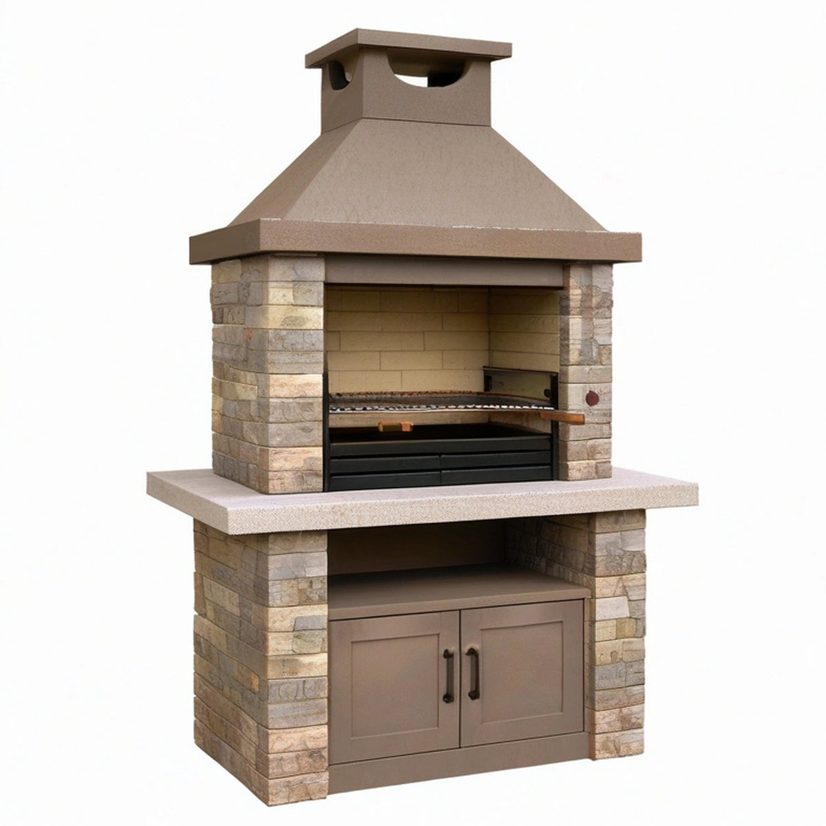 Barbecue extérieur 120 x 70 x 220 cm en pierre beige avec grille réglable et rangement
