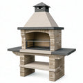 Barbecue de jardin 150 x 70 x 210 cm en pierre beige et grilles en métal style rustique