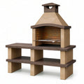 Barbecue de jardin 160 x 70 x 220 cm en pierre beige et brun avec grille en acier style rustique
