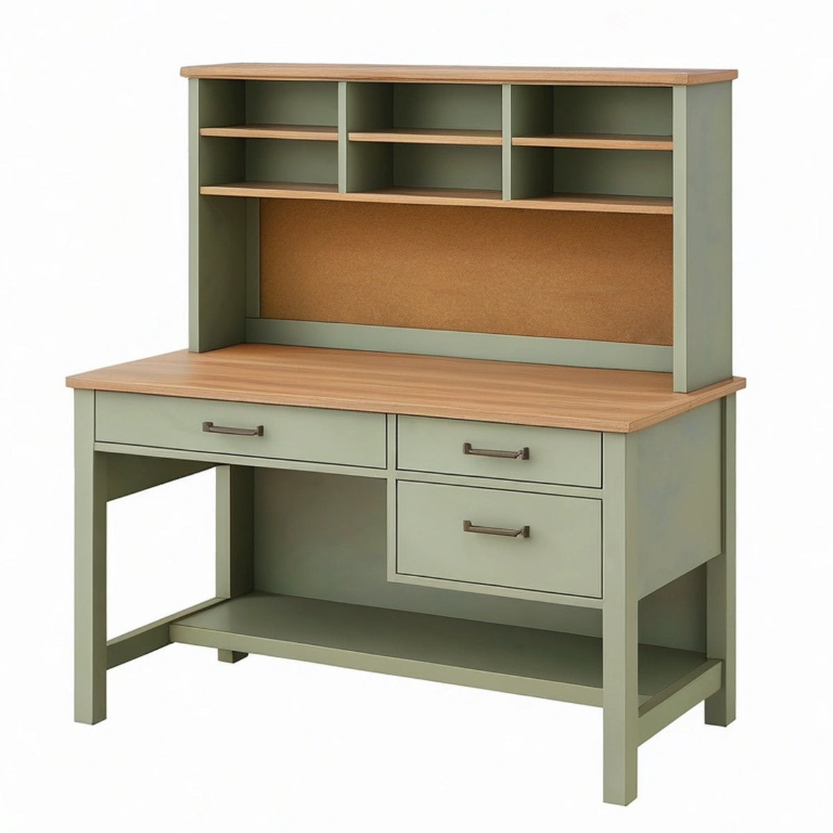 Bureau avec étagères 120 x 60 x 150 cm en panneaux de bois vert et brun style atelier