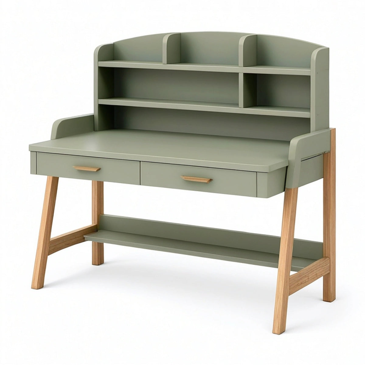 Bureau secrétaire 120 x 60 x 150 cm en bois vert sauge avec rangement style scandinave
