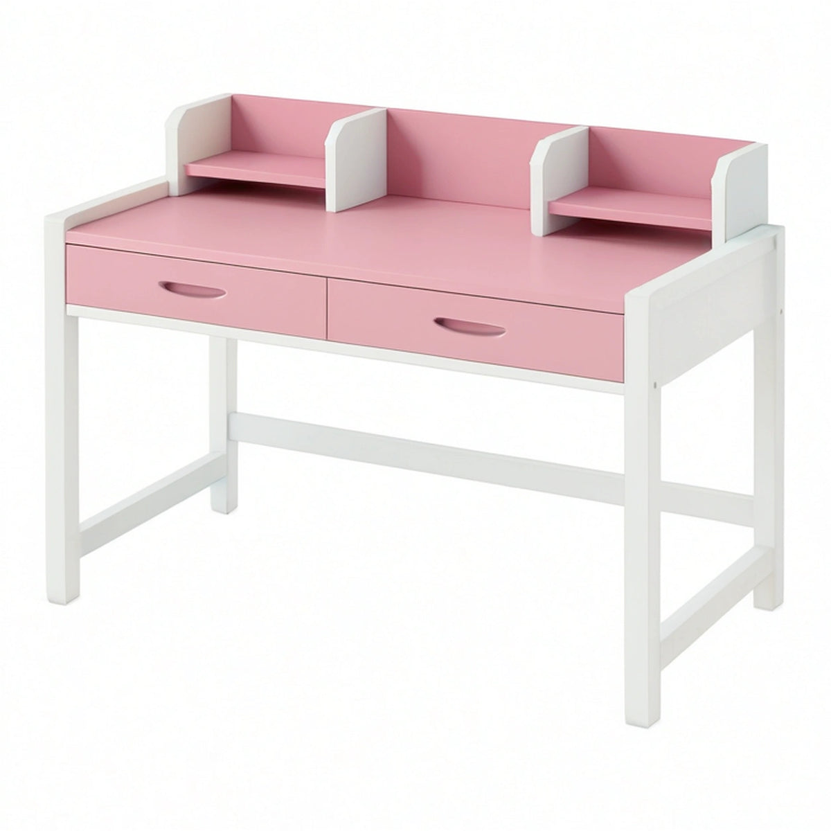 Bureau enfant 100 x 55 x 105 cm rose et blanc en panneaux de bois avec tiroirs et étagères