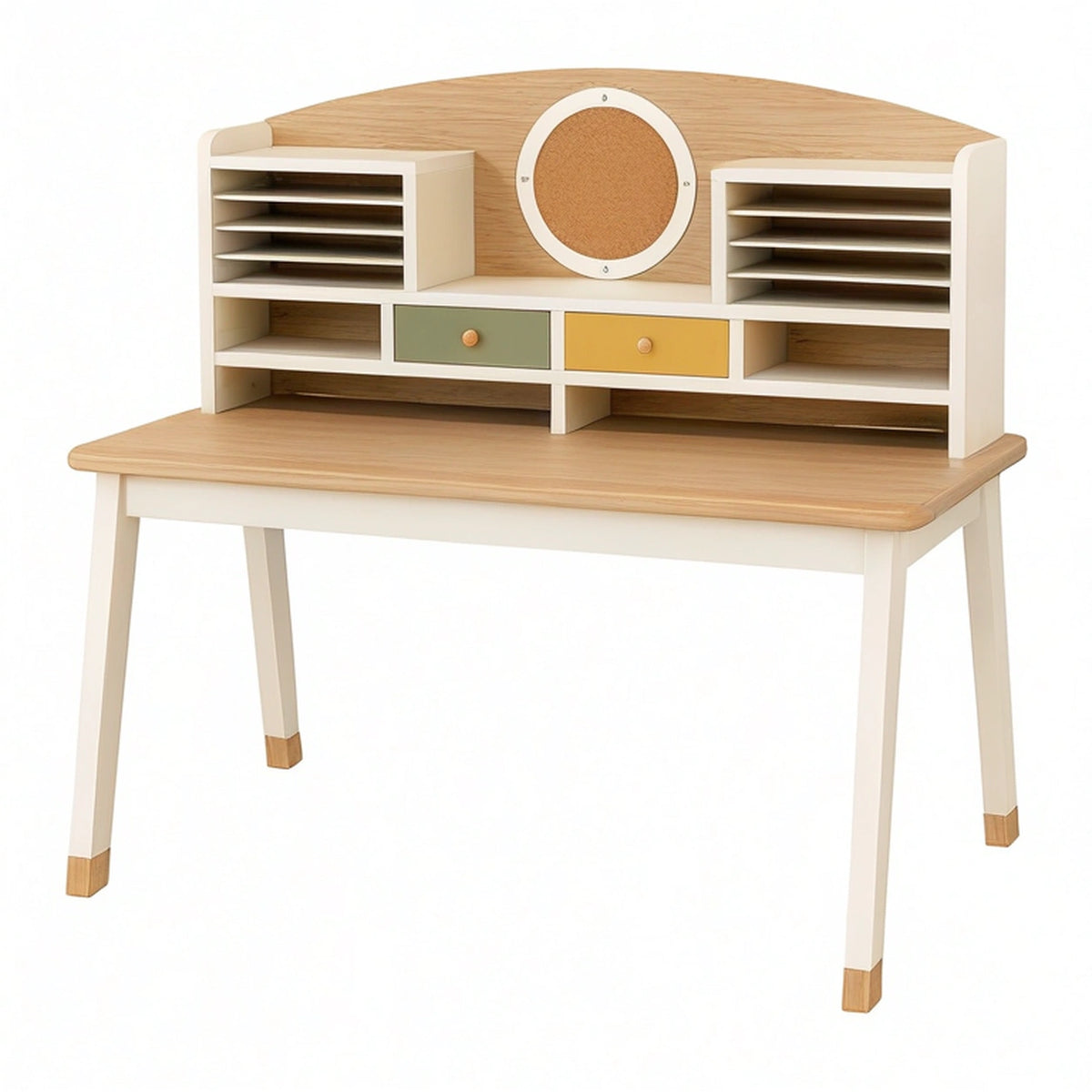 Bureau enfant 120 x 60 x 110 cm en panneaux de bois blanc bois naturel vert jaune avec rangements