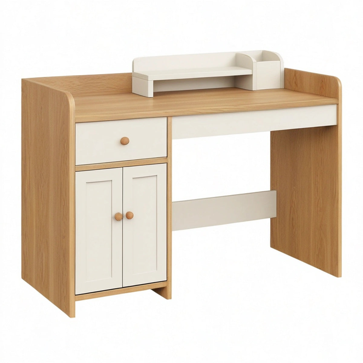 Bureau enfant 120 x 60 x 110 cm en panneaux de bois blanc et chêne avec rangements style scandinave
