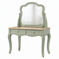 Coiffeuse 100 x 45 x 150 cm en bois vert sauge avec miroir et 2 tiroirs style classique