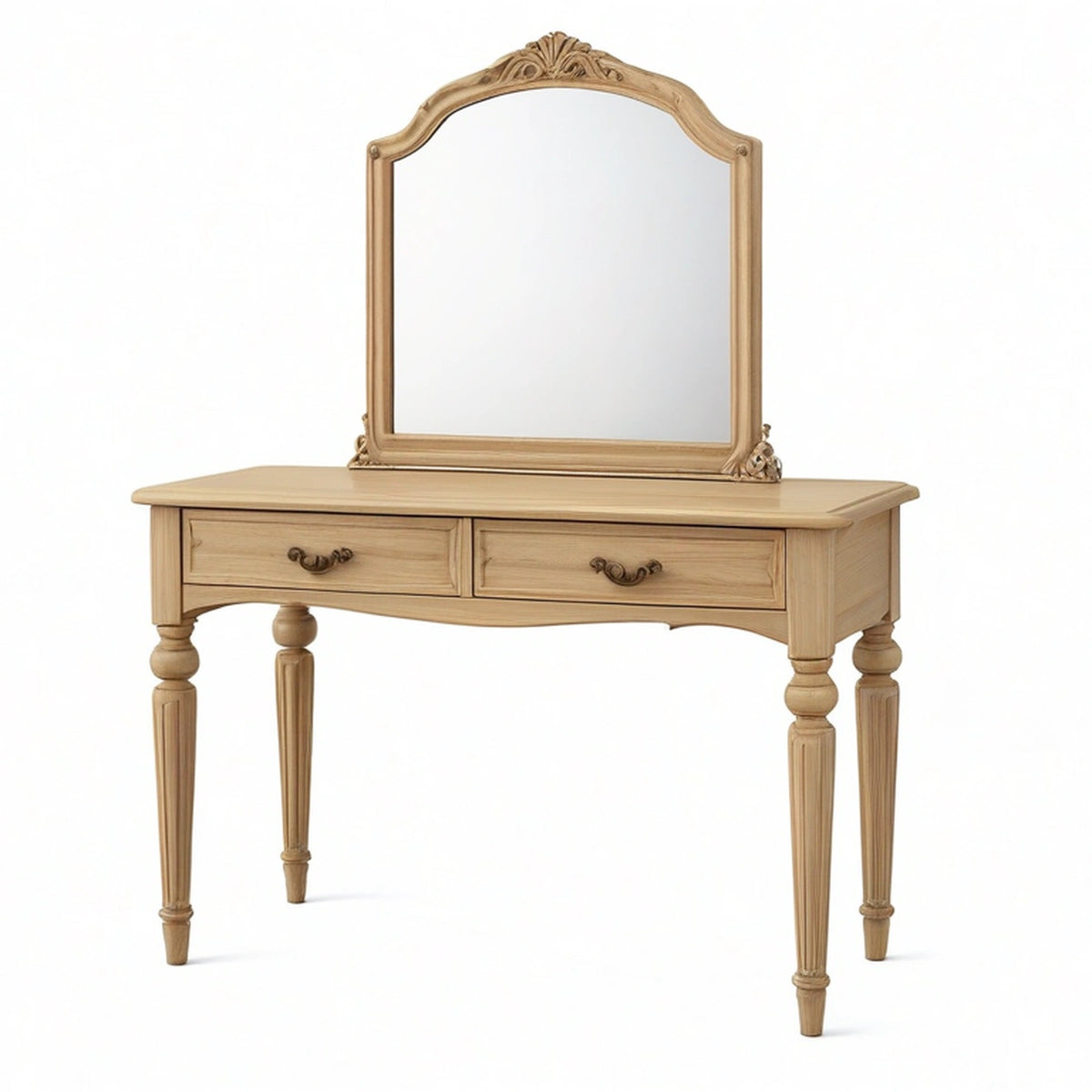 Coiffeuse 100 x 45 cm en bois beige avec miroir style classique