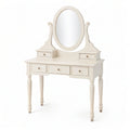 Coiffeuse 100 x 45 x 150 cm en bois blanc avec miroir ovale et 5 tiroirs style classique