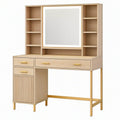 Coiffeuse 120 x 50 x 180 cm en bois chêne clair avec miroir lumineux et rangements style contemporain