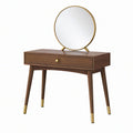 Coiffeuse 100 x 45 x 140 cm en bois marron avec miroir rond et tiroir style rétro