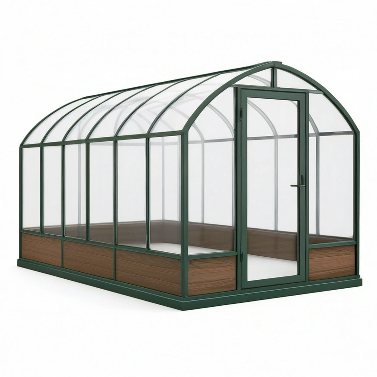 Serre de jardin 300 x 200 x 220 cm en aluminium et panneaux transparents vert foncé avec porte