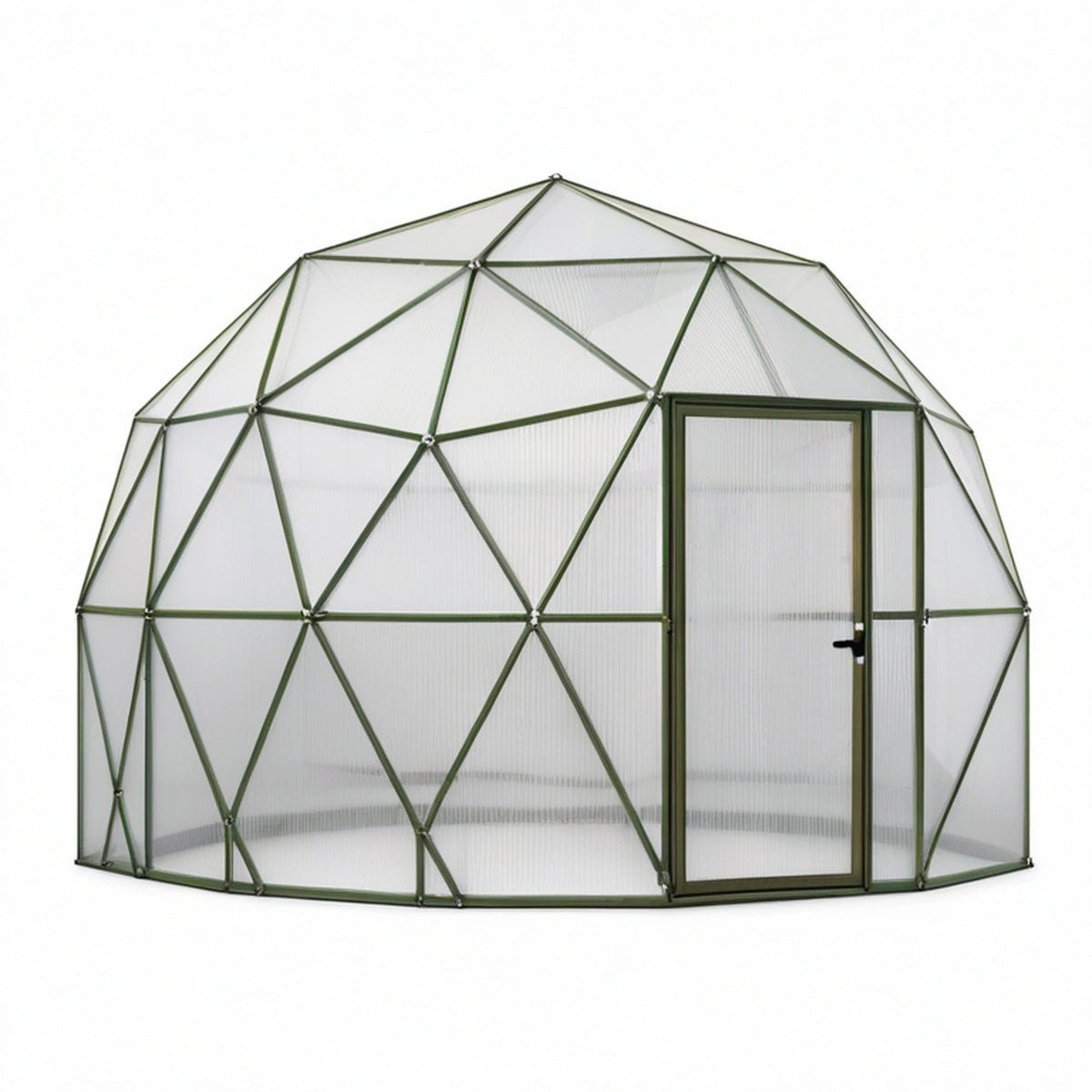 Serre de jardin dôme 300 x 300 x 240 cm aluminium vert panneaux en polycarbonate porte battante