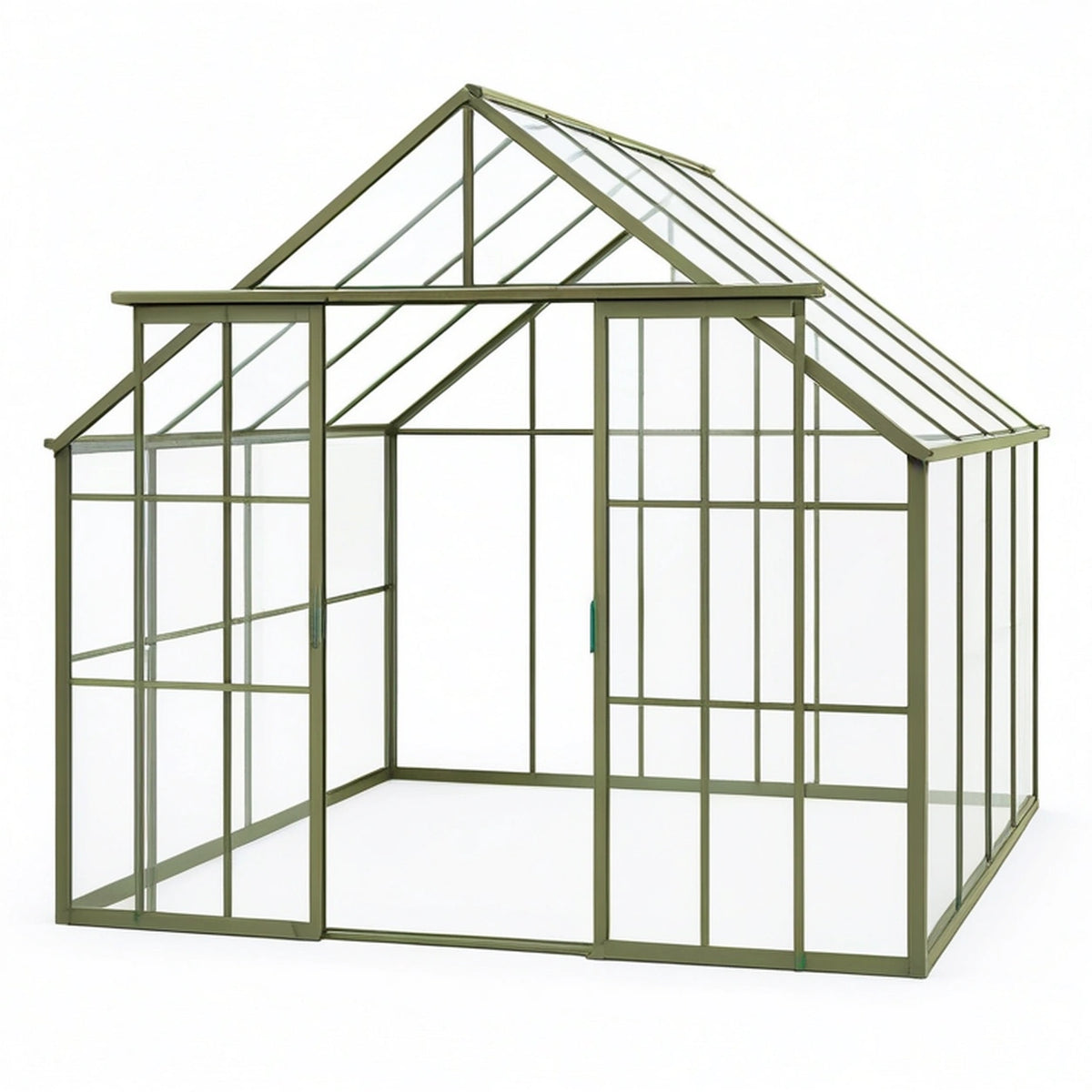 Serre de jardin 240 x 240 x 250 cm en aluminium vert avec panneaux transparents et double porte