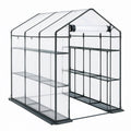 Serre de jardin 200 x 100 x 215 cm acier noir housse PE transparente à étagères