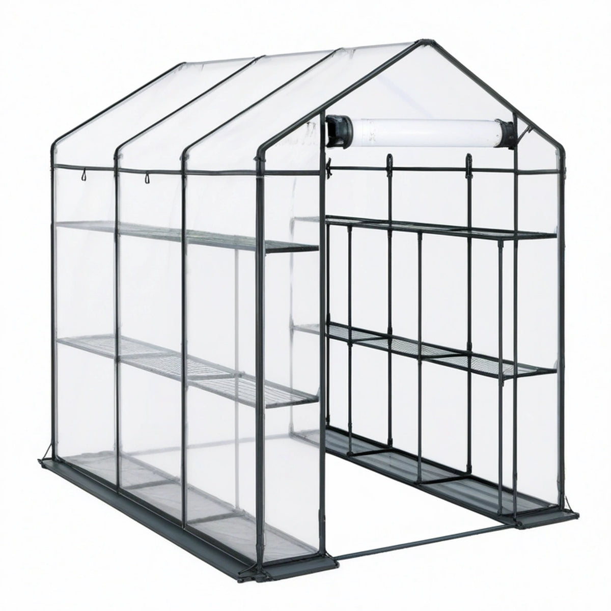 Serre de jardin 200 x 100 x 215 cm acier noir housse PE transparente à étagères