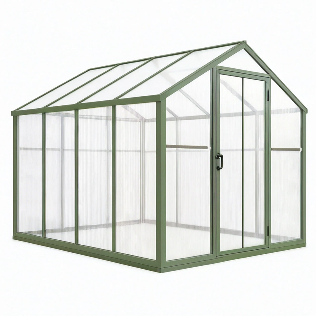 Serre de jardin 190 cm x 190 cm x 195 cm en aluminium vert avec panneaux translucides et porte battante