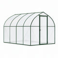 Serre de jardin 300 x 190 x 195 cm en aluminium vert et panneaux transparents - structure arquée avec porte