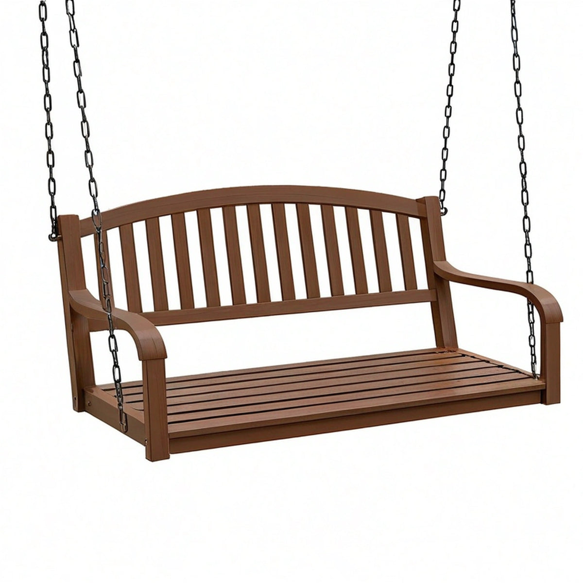 Balancelle de jardin 122 cm en bois marron avec chaînes style classique