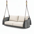 Balancelle suspendue 2 places 150 x 75 x 120 cm en corde grise et tissu beige style bohème