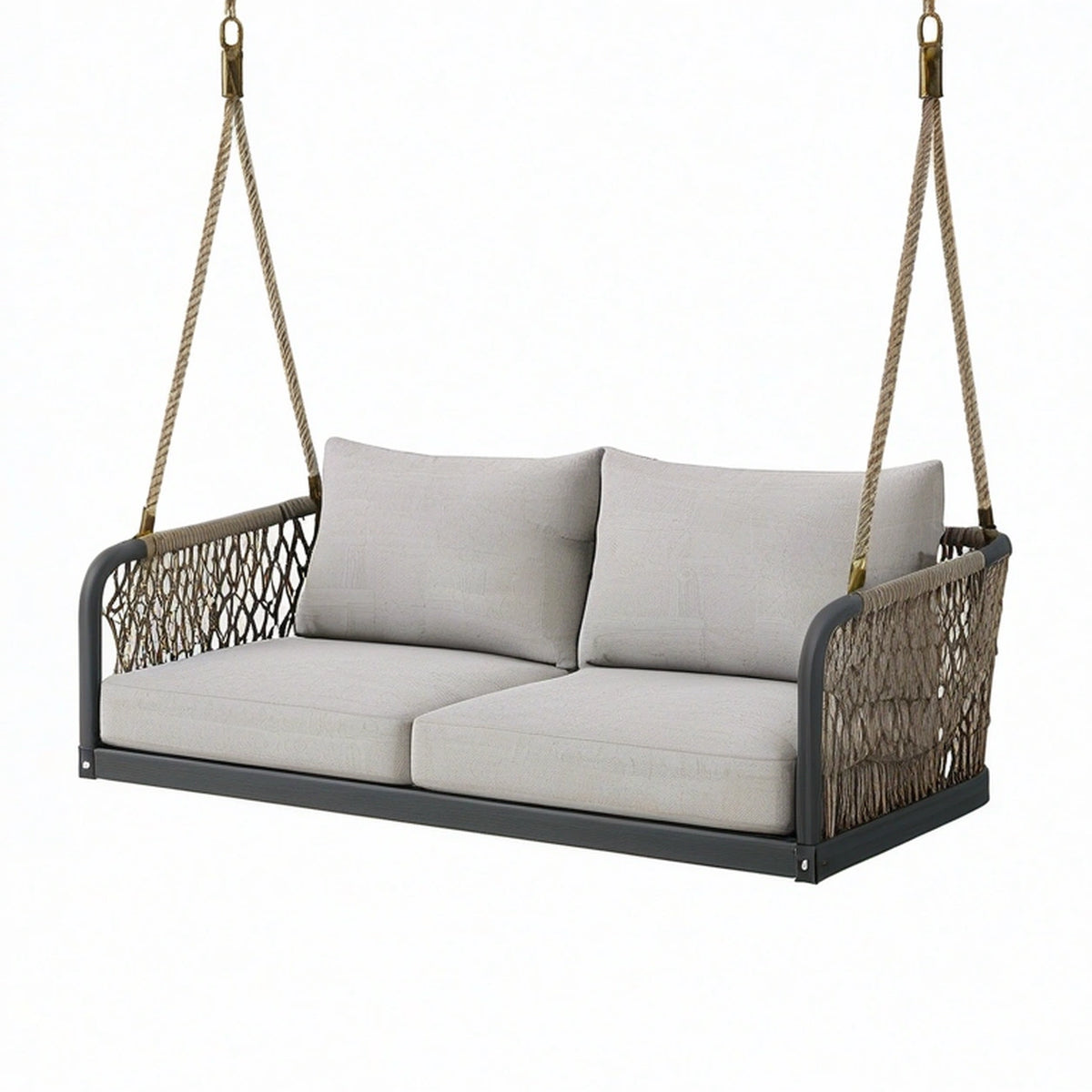 Balancelle suspendue 2 places 160 x 80 x 180 cm en métal et corde gris style bohème