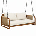 Balancelle suspendue 2 places 140 cm en bois brun et corde écru pour extérieur