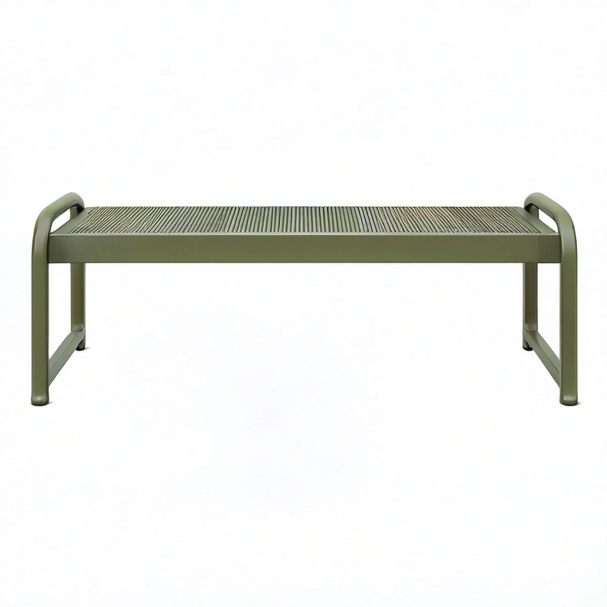 Banc de jardin 120 x 40 x 45 cm en métal vert kaki avec accoudoirs style industriel