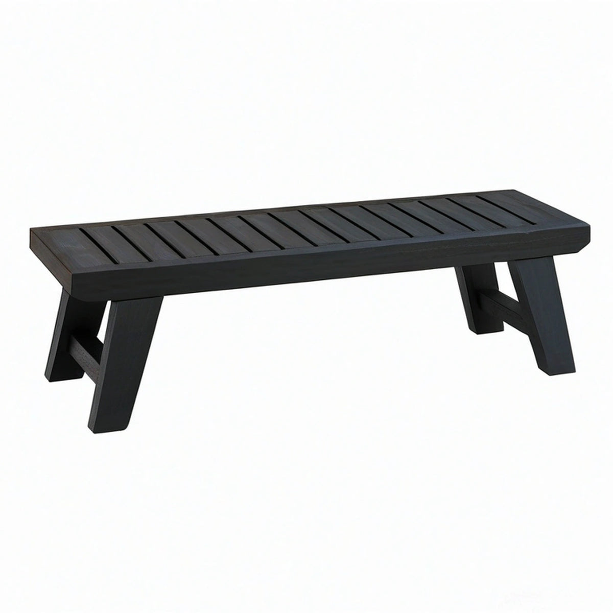 Banc 150 x 40 x 45 cm en bois noir pour entrée style rustique à lattes