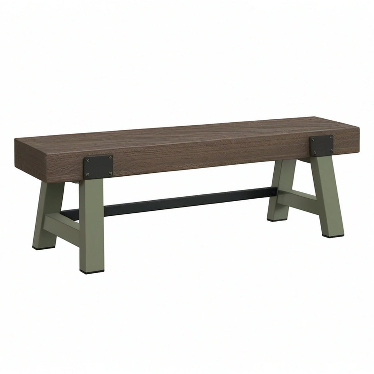 Banc 120 x 35 x 45 cm en bois brun et métal vert kaki style industriel